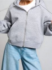 Bluza z kapturem z zapięciem - szary. Szare bluzy z kapturem damskie Sinsay, l. Za 39.99 zł.