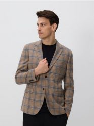 Marynarka slim fit w kratę - beżowy. Brązowe marynarki męskie Reserved, bez wzorów, z tkaniny. Za 329.99 zł.