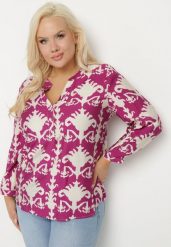 Fioletowa Koszula z Wiskozą w Ornamentalny Wzór z Dekoltem w Serek Iladelle. Fioletowe koszule damskie Born2be, plus size, bez wzorów, z jeansu, eleganckie, bez kołnierzyka, plus size, bez ramiączek. Za 69.99 zł.