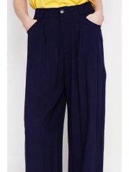 Le Jardin du Lin Spodnie w kolorze granatowym rozmiar: 42. Niebieskie spodnie materiałowe damskie Le jardin du lin, bez wzorów, z materiału, z podwyższonym stanem. Za 108.99 zł.