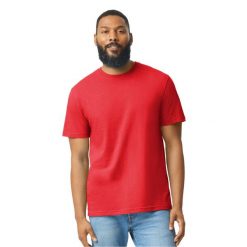 Koszulka Unisex Dla Dorosłych Softstyle CVC. Czerwone bluzki damskie Gildan, l, bez wzorów, sportowe, bez kołnierzyka, bez ramiączek. Za 34.99 zł.