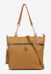 Brązowa Torebka Typu Shopper z Ozdobnymi Rączkami i Paskiem na Ramię Idaloriela. Brązowe shopper bag damskie Renee, bez wzorów, z jeansu, na ramię, bez dodatków. Za 99.99 zł.