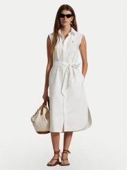Polo Ralph Lauren Sukienka koszulowa 211965853001 Biały Regular Fit. Białe sukienki damskie Polo Ralph Lauren, bez wzorów, z bawełny, bez kołnierzyka, bez ramiączek, koszulowe. Za 839.99 zł.