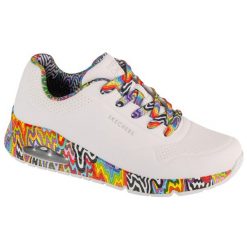 Buty sportowe Sneakersy damskie, Jen Stark: Uno - Mini Drip. Białe buty sportowe na co dzień damskie Skechers, bez wzorów, trekkingowe. Za 449.99 zł.