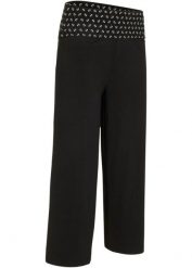 Spodnie shirtowe culotte z wygodnym paskiem, dł. do łydki. Czarne spodnie materiałowe damskie bonprix, bez wzorów. Za 74.99 zł.