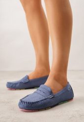 Niebieskie Ażurowe Mokasyny ze Skórzaną Wkładką Ozdobione Przeszyciami Sylilise. Niebieskie mokasyny damskie Born2be, z jeansu. Za 99.99 zł.