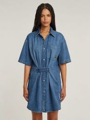G-Star Sukienka dżinsowa w kolorze niebieskim rozmiar: XXS. Niebieskie sukienki damskie G-Star, xxs, bez wzorów, z bawełny, retro, bez kołnierzyka, bez ramiączek, mini. Za 282.99 zł.