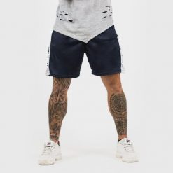 Spodenki GymBeam Vertical. Niebieskie szorty męskie GYMBEAM, z materiału, bez kołnierzyka. Za 54.99 zł.