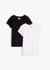 T-shirt z czystej bawełny organicznej (2 szt.). Czarne t-shirty damskie bonprix, bez wzorów, z bawełny, bez kołnierzyka. Za 64.99 zł.