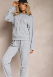 Szary Klasyczny Komplet Dresowy z Bluzą Kangurką i Spodniami Typu Jogger Salevia. Szare bluzy bez kaptura damskie Renee, m, z dresówki. Za 74.99 zł.