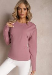 Ciemnoróżowa Bawełniana Bluza z Ozdobnym Wiązaniem Fanarita. Czerwone bluzy bez kaptura damskie Renee, z bawełny. Za 74.99 zł.