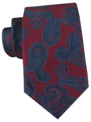 Bordowy Krawat z Dużym, Granatowym Wzorem Paisley - Alties. Czerwone krawaty i muchy męskie Alties, bez wzorów, z tkaniny, eleganckie. Za 55.00 zł.