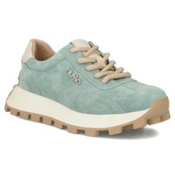 Skórzane półbuty sneakersy na platformie zielone Filippo DP7498. Zielone półbuty damskie Filippo, bez wzorów, ze skóry, sportowe, bez obcasa, na platformie. Za 219.99 zł.