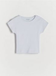 Prążkowany t-shirt - jasnoniebieski. Niebieskie koszulki dziewczęce Reserved, bez wzorów, z bawełny, bez ramiączek. W wyprzedaży za 12.99 zł.