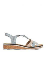 Rieker Sandały CEO-V36G4-40 Niebieski. Niebieskie sandały damskie Rieker, bez wzorów, ze skóry, bez obcasa, na płaskiej podeszwie. Za 319.99 zł.