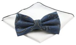 Mucha Męska z Białą Poszetką - Chattier - Niebieska z Orientalnym Wzorem. Niebieskie krawaty i muchy męskie Chattier, bez wzorów, z mikrofibry, eleganckie. Za 59.00 zł.
