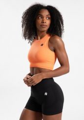 Olivia Bezszwowe Crop Top - Peach. Brązowe topy sportowe damskie GORILLA WEAR, m, bez wzorów, z nylonu, bez ramiączek. Za 193.00 zł.
