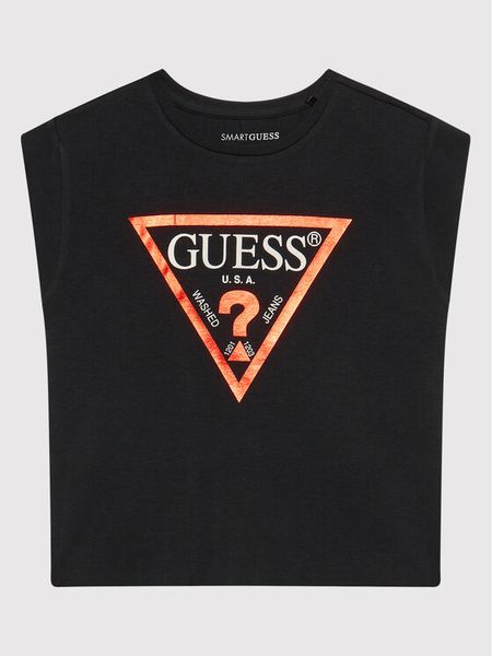 Guess T-Shirt J81I15 J1311 Czarny Regular Fit. Czarne koszulki dziewczęce Guess, z aplikacjami, z bawełny, bez ramiączek. Za 59.99 zł.