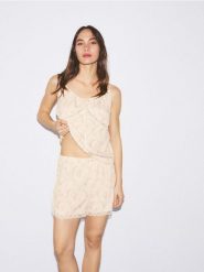 Wzorzysta piżama dwuczęściowa - jasnożółty. Żółte piżamy damskie Reserved, l, bez wzorów, z wiskozy, bez ramiączek. Za 119.99 zł.