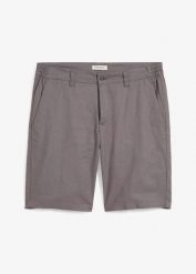 Bermudy chino regular fit z domieszką lnu. Szare szorty męskie bonprix, bez wzorów, eleganckie. Za 74.99 zł.