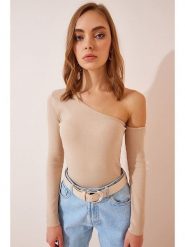 Happiness Istanbul Koszulka w kolorze beżowym rozmiar: S/M. Brązowe bluzki damskie Happiness Istanbul, m, bez wzorów, bez kołnierzyka, bez ramiączek. Za 43.99 zł.