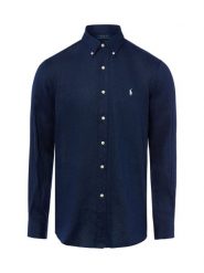 Polo Ralph Lauren koszula lniana Mężczyźni Regular Fit len niebieski, L. Niebieskie koszule męskie Polo Ralph Lauren, l, bez wzorów, ze lnu, bez kołnierzyka, bez ramiączek. Za 599.95 zł.