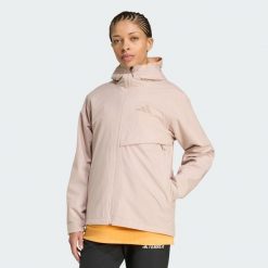 Kurtka przeciwdeszczowa Terrex Multi 2-Layer CLIMAPROOF. Brązowe kurtki damskie Adidas, bez wzorów, bez kaptura. Za 529.00 zł.