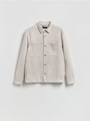 Kurtka koszulowa z imitacji zamszu - złamana biel. Kurtki męskie Reserved, l, bez wzorów, bez kaptura. Za 139.99 zł.