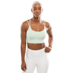 Damski stanik do jogi i pilatesu Fitness Siroko Harbour Green. Zielone biustonosze sportowe damskie SIROKO, bez wzorów, z materiału. Za 130.00 zł.