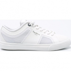 Pepe Jeans - Tenisówki. Białe trampki i tenisówki męskie Pepe Jeans, bez wzorów, z jeansu, bez zapięcia. W wyprzedaży za 249.90 zł.