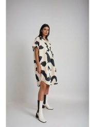 Monki Sukienka w kolorze kremowo-czarnym rozmiar: L. Brązowe sukienki damskie Monki, l, bez wzorów, z bawełny, bez kołnierzyka, bez ramiączek, midi. Za 61.02 zł.