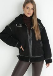 Czarna Kurtka Pilotka ze Sztucznym Barankowym Futerkiem Northe. Czarne kurtki damskie Born2be, m, bez wzorów, z jeansu, bez kaptura. Za 329.99 zł.