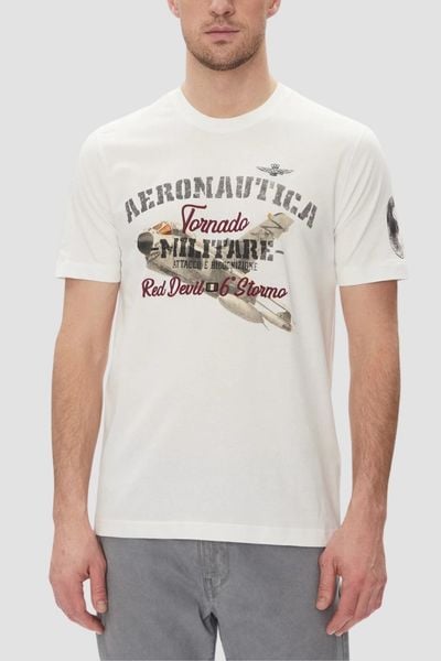 AERONAUTICA MILITARE Biały bawełniany męski t-shirt, Rozmiar XXL. Białe t-shirty męskie AERONAUTICA MILITARE, l, bez wzorów, z bawełny, bez kołnierzyka. W wyprzedaży za 198.99 zł.