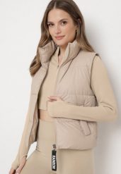 Beżowa Kamizelka z Ozdobnym Suwakiem i Wysoką Stójką Avertia. Brązowe kamizelki damskie Born2be, xl. Za 49.99 zł.