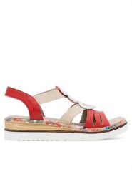 Rieker Sandały 679L4-33 Kolorowy. Sandały damskie Rieker, bez wzorów, z syntetyku, bez obcasa, na płaskiej podeszwie. Za 309.99 zł.