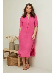 Curvy Lady Lniana sukienka w kolorze różowym rozmiar: 44/46. Różowe sukienki damskie Curvy Lady, bez wzorów, ze lnu, klasyczne, bez kołnierzyka, bez ramiączek, midi. Za 236.95 zł.