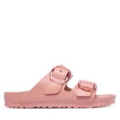 Klapki Birkenstock. Czerwone klapki damskie Birkenstock, bez wzorów, bez obcasa. Za 299.99 zł.