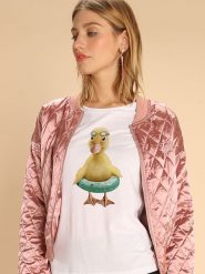 WOOOP Koszulka "Duck Bouee" w kolorze białym rozmiar: M. Białe bluzki damskie Wooop, m, bez wzorów, z bawełny, bez kołnierzyka, bez ramiączek. Za 87.81 zł.