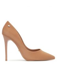 DeeZee Szpilki AB2-4503 Beżowy. Brązowe szpilki DeeZee, bez wzorów, ze skóry, bez obcasa. Za 139.99 zł.