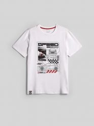 4F T-shirt regular z nadrukiem męski - biały M. Białe t-shirty męskie 4f, m, bez wzorów, z bawełny, bez kołnierzyka. Za 79.99 zł.