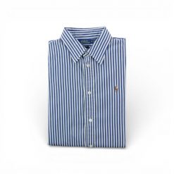 Klasyczna damska koszula w paski. Niebieskie koszule damskie Ralph Lauren, bez wzorów, klasyczne, bez kołnierzyka, bez ramiączek. Za 170.36 zł.