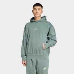 Bluza polarowa z kapturem z efektem sprania ADIDAS ALL SZN. Zielone bluzy z kapturem męskie Adidas, s, z bawełny. Za 309.99 zł.
