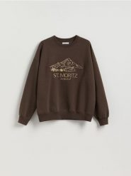 Bluza z haftem - ciemnobrązowy. Brązowe bluzy bez kaptura damskie Reserved, l, z bawełny. Za 119.99 zł.