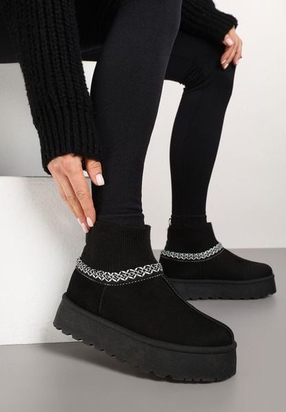 Czarne Śniegowce na Grubej Podeszwie z Elastyczną Cholewką Nilevelia. Czarne śniegowce damskie Born2be, z dzianiny. Za 74.99 zł.