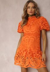 Pomarańczowa Sukienka Amathinna. Brązowe sukienki damskie Renee, na lato, m, z aplikacjami, z koronki, retro, bez kołnierzyka, bez ramiączek, mini. W wyprzedaży za 146.99 zł.