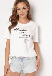 Biały Klasyczny Bawełniany T-shirt z Krótkim Rękawem z Nadrukiem Ozdobiony Perełkami Tiavenna. Białe t-shirty damskie Born2be, m, bez wzorów, z bawełny, bez kołnierzyka. Za 39.99 zł.