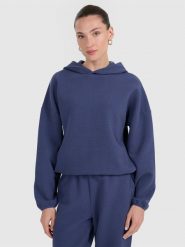 4F Bluza dresowa z waflowej dzianiny damska - granatowa XXL. Niebieskie bluzy sportowe damskie 4f, xxl, z dresówki. Za 179.99 zł.