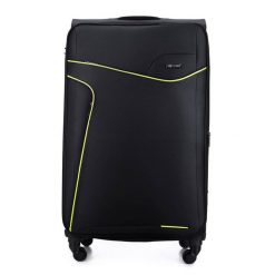 Duża walizka miękka XL Solier STL1651 czarno-zielona. Czarne walizki bez wzorów, z materiału, duże. Za 259.99 zł.