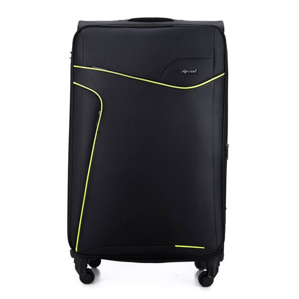 Duża walizka miękka XL Solier STL1651 czarno-zielona. Czarne walizki bez wzorów, z materiału, duże. Za 259.99 zł.