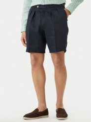 BOSS Szorty materiałowe H-Perin 50561858 Granatowy Tapered Fit. Niebieskie szorty męskie Boss, bez wzorów, ze lnu. Za 799.99 zł.